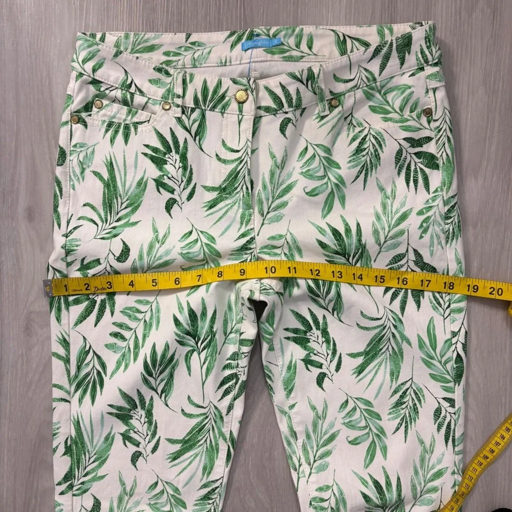 J McLaughlin Pants Women White Green Leaf Print Pant Straight Leg Casual Size 10 - Picture 7 of 15